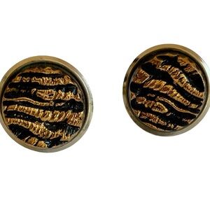 Vintage Goldtone Black And Copper Tiger Stripe Cuff Links